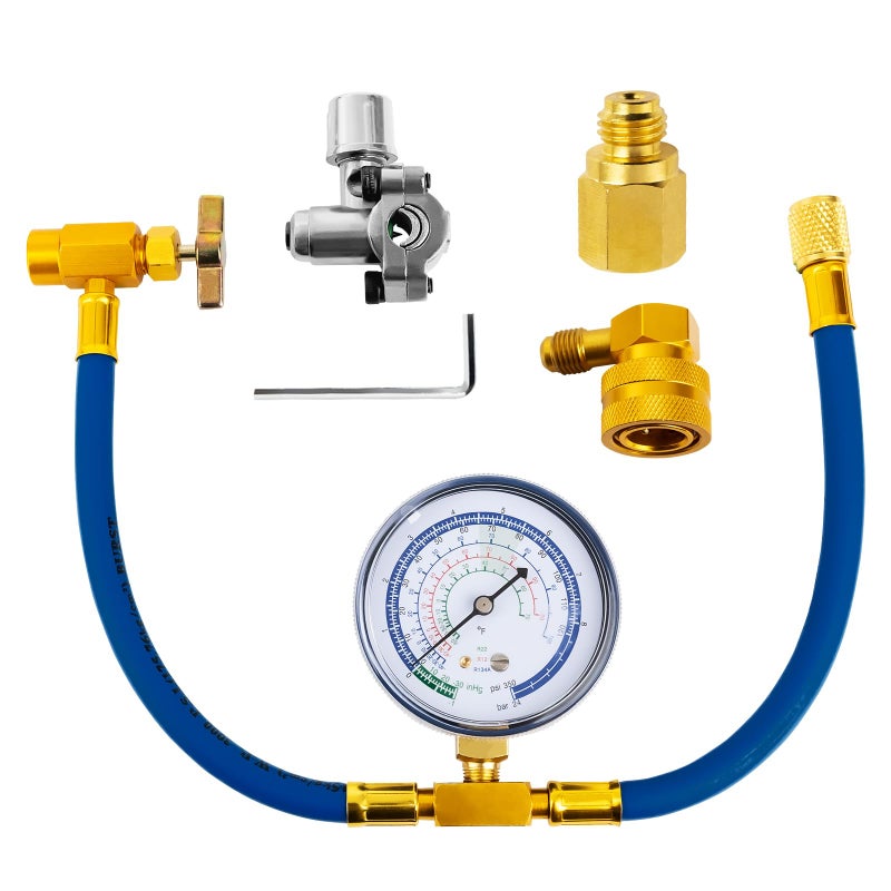 Belleone R134a Refrigerant Recharge Kit with BPV31 Bullet Piercing Valve and R134a Quick Coupler, R134a/R-12/R-22 Freon Refrigerant Hose Can Tap Kit for A/C System - Easy to use - Image 1